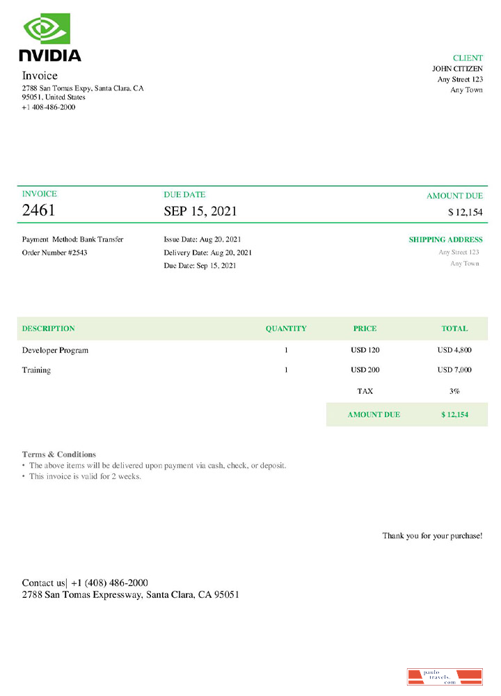 USA Nvidia invoice PSD template